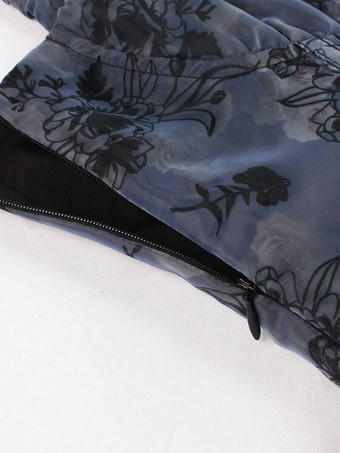 ヴィンテージ風ブルーフローラルスリップドレス Aラインミディドレス レディース 2026