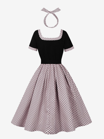 ドット柄Aラインミディドレス（ヘッドバンド付き）ヴィンテージコーデセット（レディース）2025