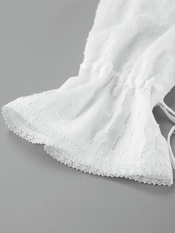 2025年レディース春トップス、長袖のホワイト中空シャツ