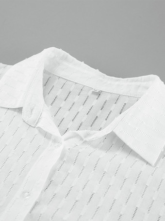 2025年レディース春トップス、長袖のホワイト中空シャツ