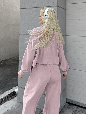 ベルベットのツーピースコーデセット ジップアップトップスとワイドレッグボトムス レディース 春コーデ 2025