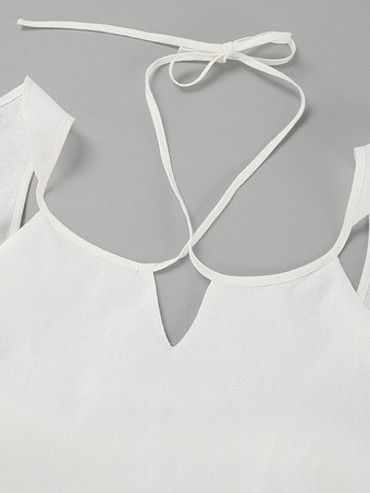 フリルキャミソールとワイドレッグパンツのホワイトツーピースコーデセット。レディース向けスタイリッシュなラウンジセット 2025