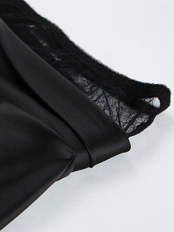 セクシーなブラックレースパネルサテンアシンメトリーミディスカートレディース2025