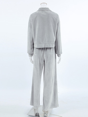 ベルベットのツーピースコーデセット ジップアップトップスとワイドレッグボトムス レディース 春コーデ 2025