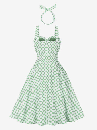 ドット柄Aラインミディ丈ヴィンテージドレス（ヘッドバンド付き）レトロコーデセット（レディース）2026