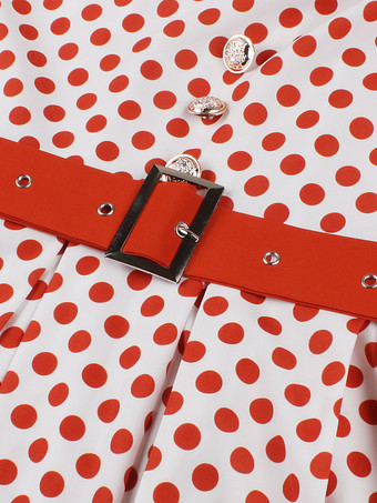 ベルト付きポルカドットAラインレトロドレス ヴィンテージ風ミディドレス レディース 2026