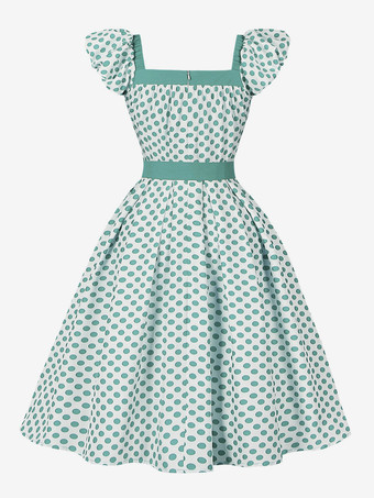 ベルト付きポルカドットAラインレトロドレス ヴィンテージ風ミディドレス レディース 2026