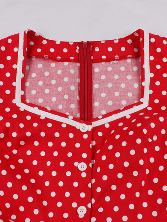 レトロな水玉模様のミディドレス 半袖 Aライン ヴィンテージドレス レディース 2025