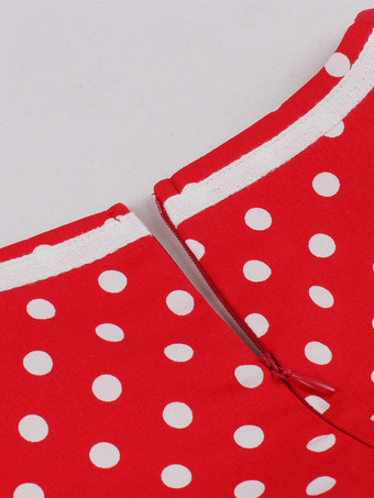 レトロな水玉模様のミディドレス 半袖 Aライン ヴィンテージドレス レディース 2025