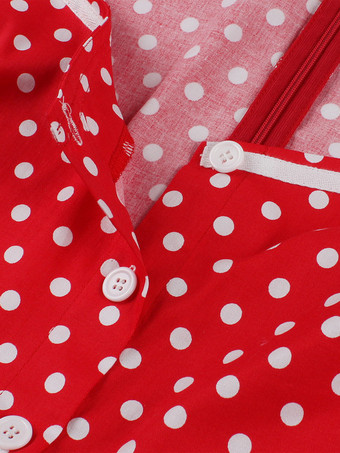 レトロな水玉模様のミディドレス 半袖 Aライン ヴィンテージドレス レディース 2025