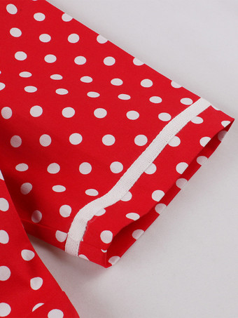 レトロな水玉模様のミディドレス 半袖 Aライン ヴィンテージドレス レディース 2025