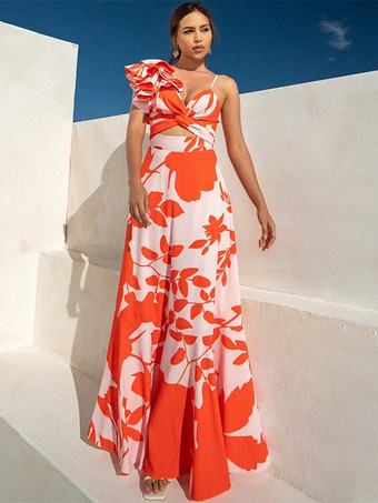 2025年夏向けトロピカルプリントワンピース水着とロングスカートセット