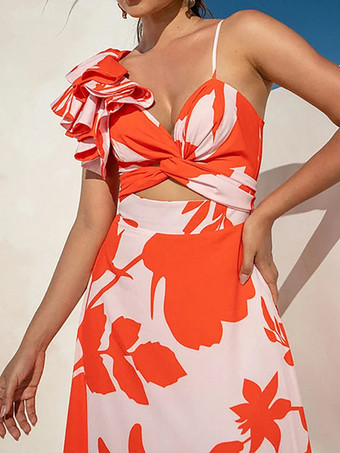 2025年夏向けトロピカルプリントワンピース水着とロングスカートセット