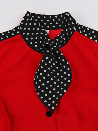 レトロな水玉模様のシャツドレス、ネクタイとベルト付き、ヴィンテージ風ミディドレス、女性用 2025