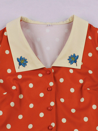 ドット柄レトロシャツ ミディドレス（ベルトとヘッドバンド付き）ヴィンテージ風レディースコーデセット 2025