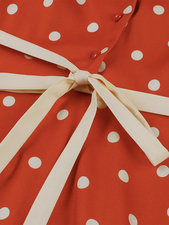 ドット柄レトロシャツ ミディドレス（ベルトとヘッドバンド付き）ヴィンテージ風レディースコーデセット 2025