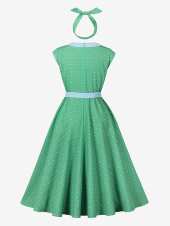 Vestido midi vintage de lunares con cinturón y diadema conjunto retro para mujer 2025
