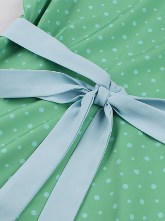 Vestido midi vintage de lunares con cinturón y diadema conjunto retro para mujer 2025