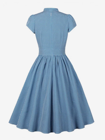 ポルカドットミディドレス ヴィンテージ風 半袖 レトロドレス レディース 2025