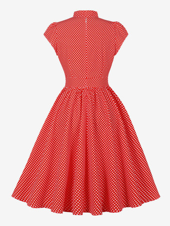ポルカドットミディドレス ヴィンテージ風 半袖 レトロドレス レディース 2025