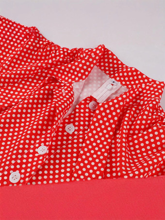 ポルカドットミディドレス ヴィンテージ風 半袖 レトロドレス レディース 2025