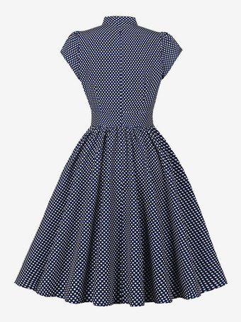 ポルカドットミディドレス ヴィンテージ風 半袖 レトロドレス レディース 2025