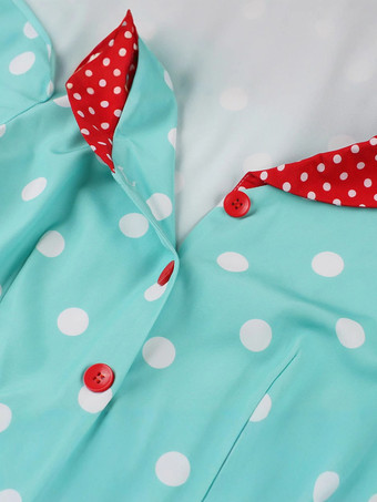 グリーン ポルカ ドット レトロ ドレス 半袖 ヴィンテージ風 A ライン ミディ ドレス レディース 2025