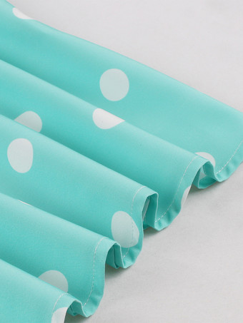 グリーン ポルカ ドット レトロ ドレス 半袖 ヴィンテージ風 A ライン ミディ ドレス レディース 2025