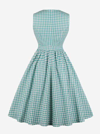 ギンガム A ライン ミディ ドレス リボン ディテール ノースリーブ V ネック ヴィンテージ ドレス レディース 2025