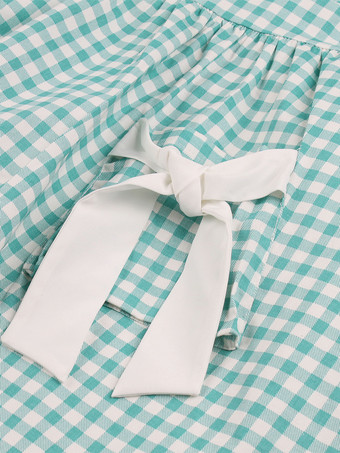 ギンガム A ライン ミディ ドレス リボン ディテール ノースリーブ V ネック ヴィンテージ ドレス レディース 2025