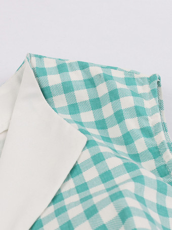 ギンガム A ライン ミディ ドレス リボン ディテール ノースリーブ V ネック ヴィンテージ ドレス レディース 2025