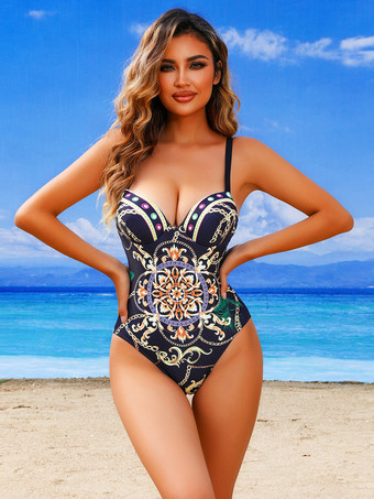 女性用プリントワンピース水着とビーチラップセット 2025