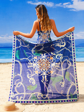 女性用プリントワンピース水着とビーチラップセット 2025