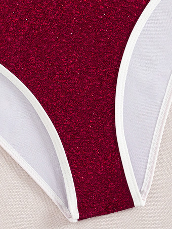 女性用光沢のある赤いビキニ 2025