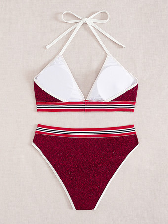 女性用光沢のある赤いビキニ 2025