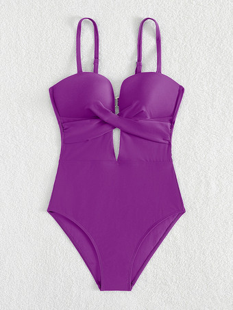 ラベンダーカラー2025年夏向けカットアウトクロスフロントワンピース水着