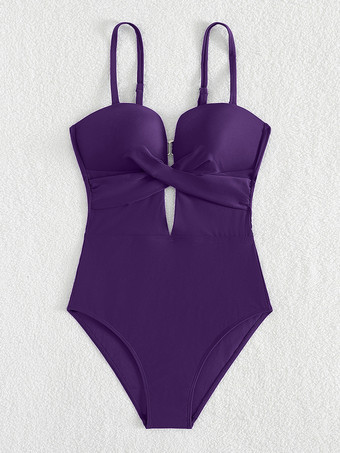 パープル 2025年夏向けカットアウトクロスフロントワンピース水着