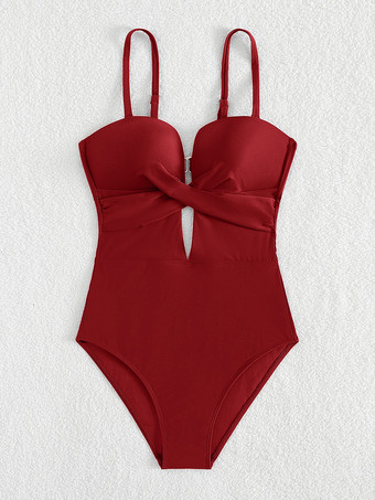 レッド 2025年夏向けカットアウトクロスフロントワンピース水着