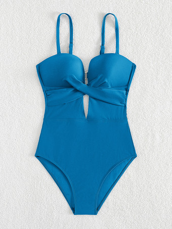 ブルー 2025年夏向けカットアウトクロスフロントワンピース水着