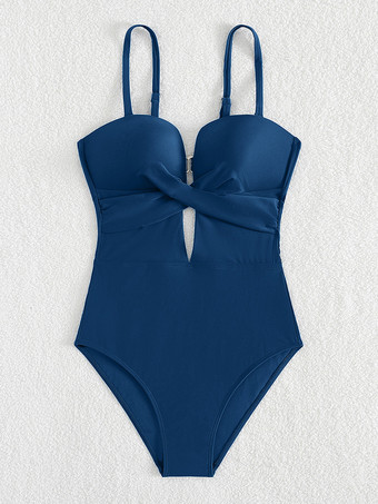 ダークネイビー2025年夏向けカットアウトクロスフロントワンピース水着