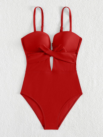 スイカ（レッド）2025年夏向けカットアウトクロスフロントワンピース水着