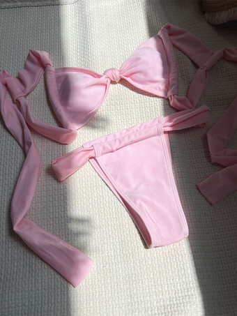 2025年夏向け無地結び目ビキニ水着