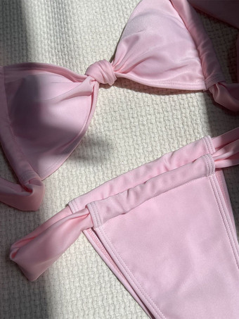 2025年夏向け無地結び目ビキニ水着