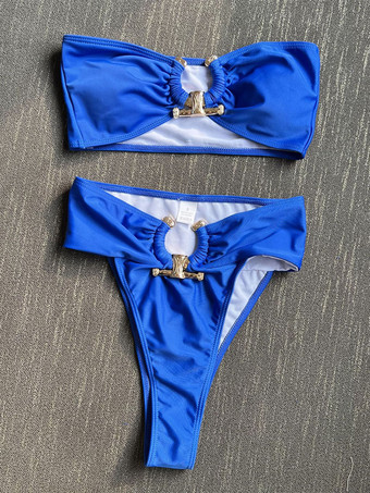 2025年夏用中空ハイウエストセクシーチューブトップ2ピースビキニ水着