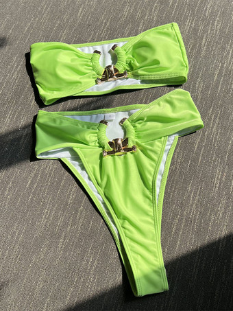 2025年夏用中空ハイウエストセクシーチューブトップ2ピースビキニ水着