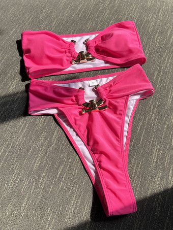 2025年夏用中空ハイウエストセクシーチューブトップ2ピースビキニ水着