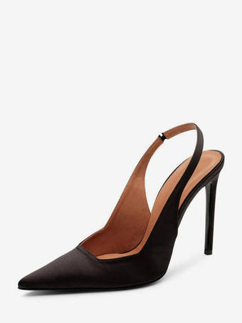 ブラック 2025年女性用バーガンディハイヒールポインテッドトゥスリングバックパンプス
