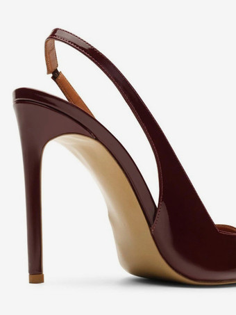 2025年女性用バーガンディハイヒールポインテッドトゥスリングバックパンプス