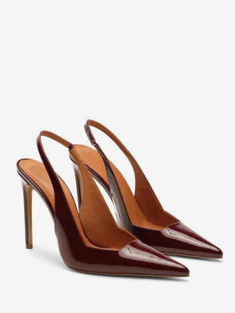2025年女性用バーガンディハイヒールポインテッドトゥスリングバックパンプス