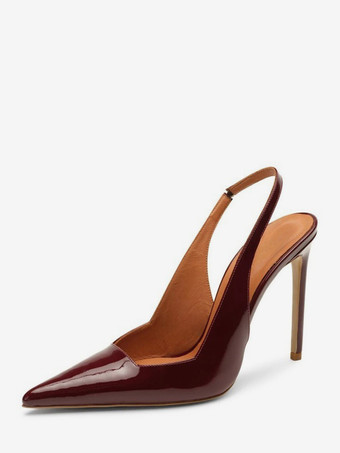 ワインレッド 2025年女性用バーガンディハイヒールポインテッドトゥスリングバックパンプス
